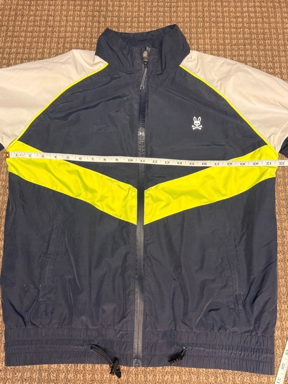 Psycho Bunny mens' Navy & Neon Yellow Windbreaker Jacket - Picture 5 of 7